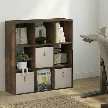 PELLI Book Shelf, 9-Cube Bookshelf, 3x3 Cube Storage Organizer Bookcase