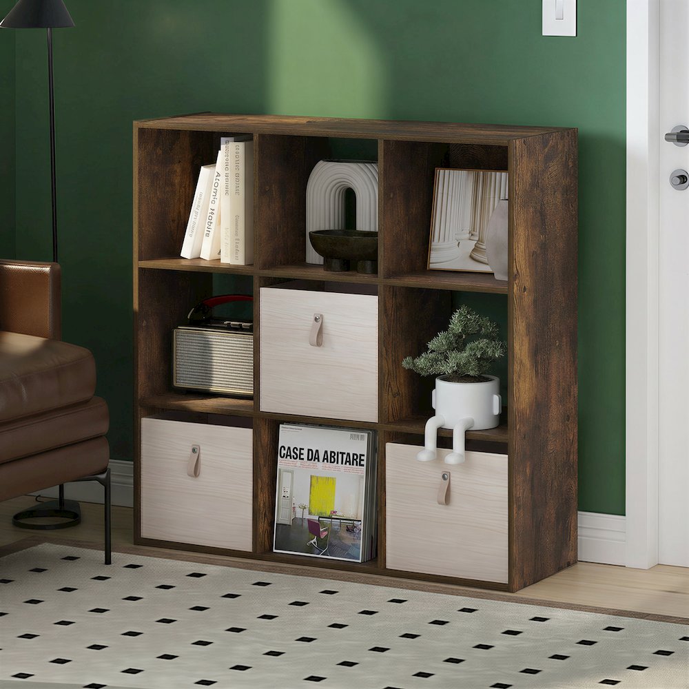 PELLI Book Shelf, 9-Cube Bookshelf, 3x3 Cube Storage Organizer Bookcase