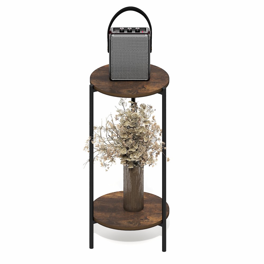 BESI Side Table, 2-Tier Tall Round Narrow End Table with Metal Legs