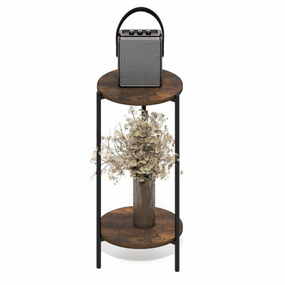 BESI Side Table, 2-Tier Tall Round Narrow End Table with Metal Legs