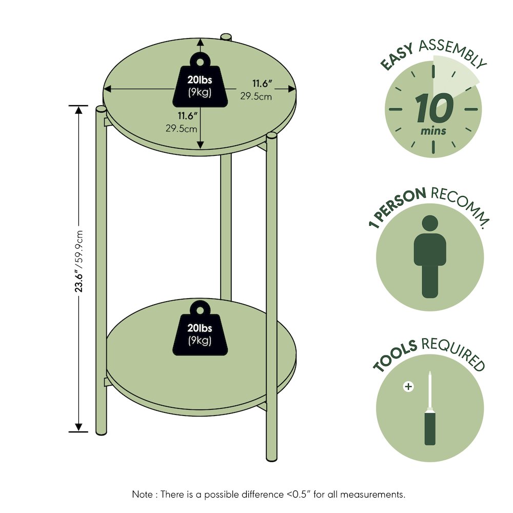BESI Side Table, 2-Tier Tall Round Narrow End Table with Metal Legs