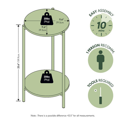BESI Side Table, 2-Tier Tall Round Narrow End Table with Metal Legs