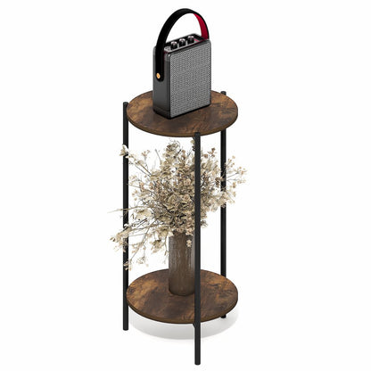 BESI Side Table, 2-Tier Tall Round Narrow End Table with Metal Legs