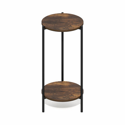 BESI Side Table, 2-Tier Tall Round Narrow End Table with Metal Legs