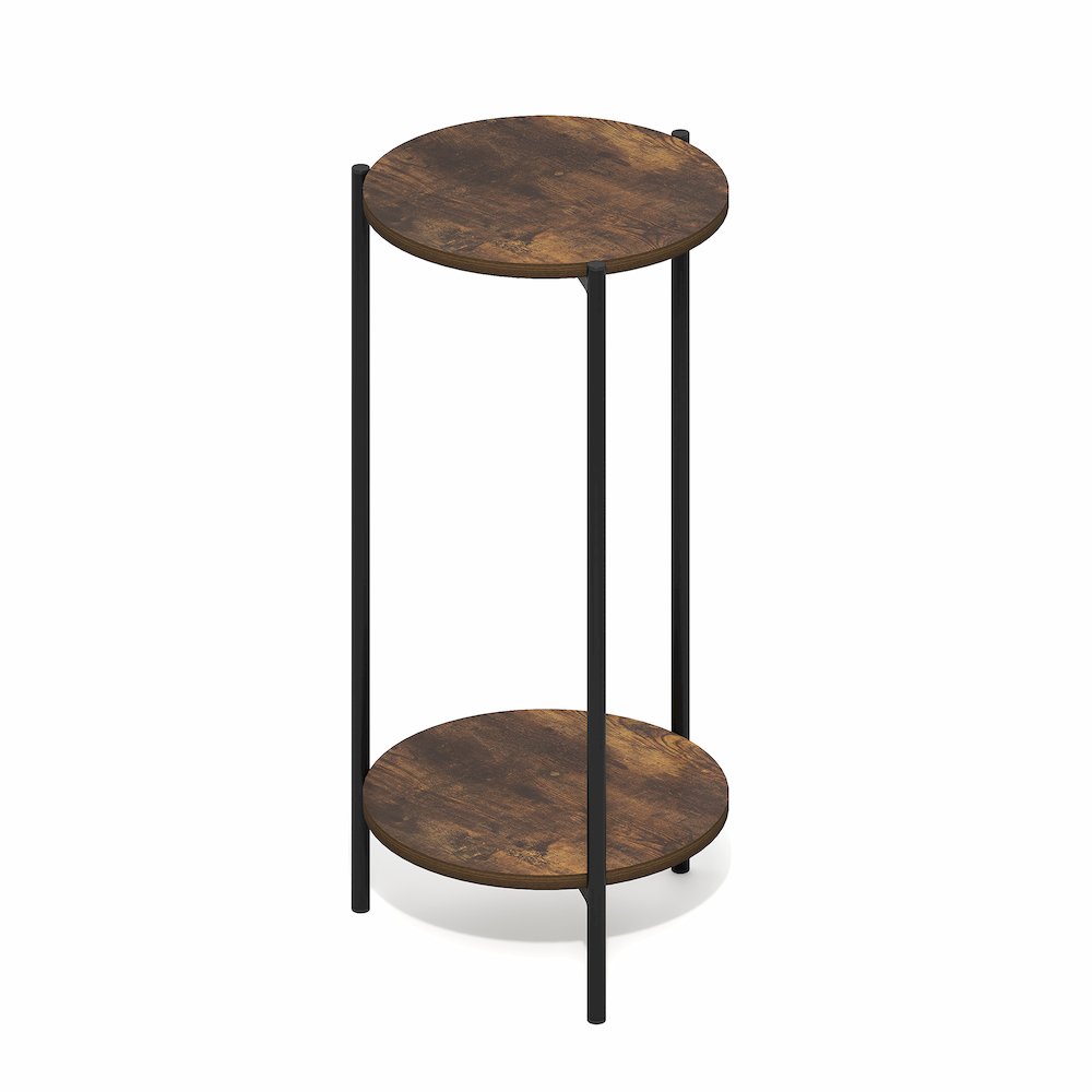 BESI Side Table, 2-Tier Tall Round Narrow End Table with Metal Legs