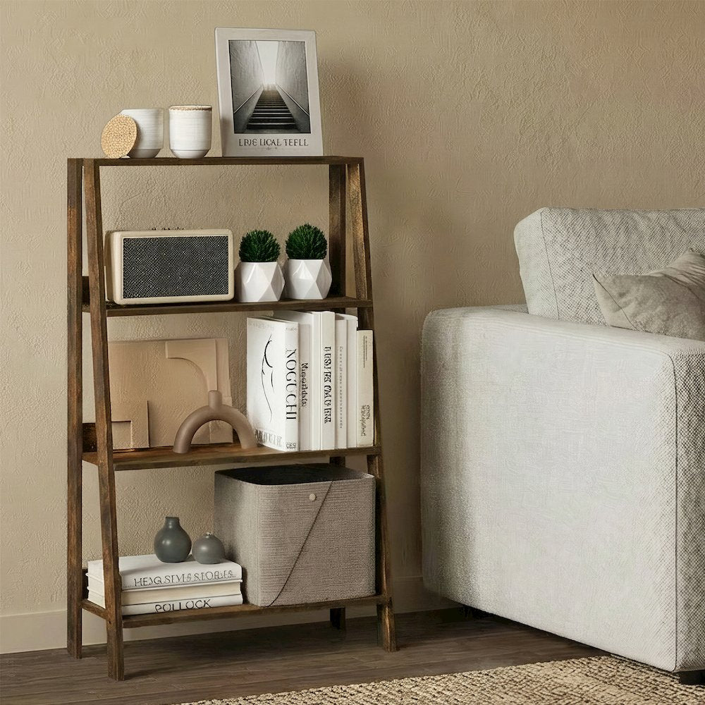 LADDER Shelf, 4-Tier Ladder Book Shelf, Open Frame Design Bookcase, Storage Rack