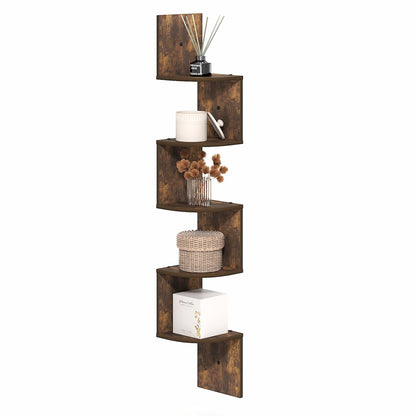 ROSSI Floating Book Shelves for Wall, 5-Tier Zigzag Corner Shelf Wall Mounted