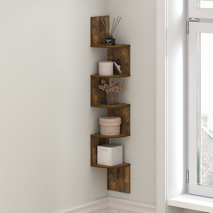 ROSSI Floating Book Shelves for Wall, 5-Tier Zigzag Corner Shelf Wall Mounted