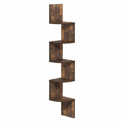 ROSSI Floating Book Shelves for Wall, 5-Tier Zigzag Corner Shelf Wall Mounted
