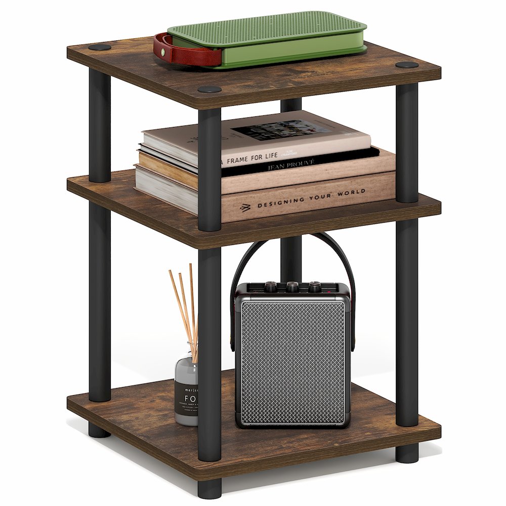 TURN-N-TUBE Side Table, 3-Tier Square Modern End Table, Night Stand
