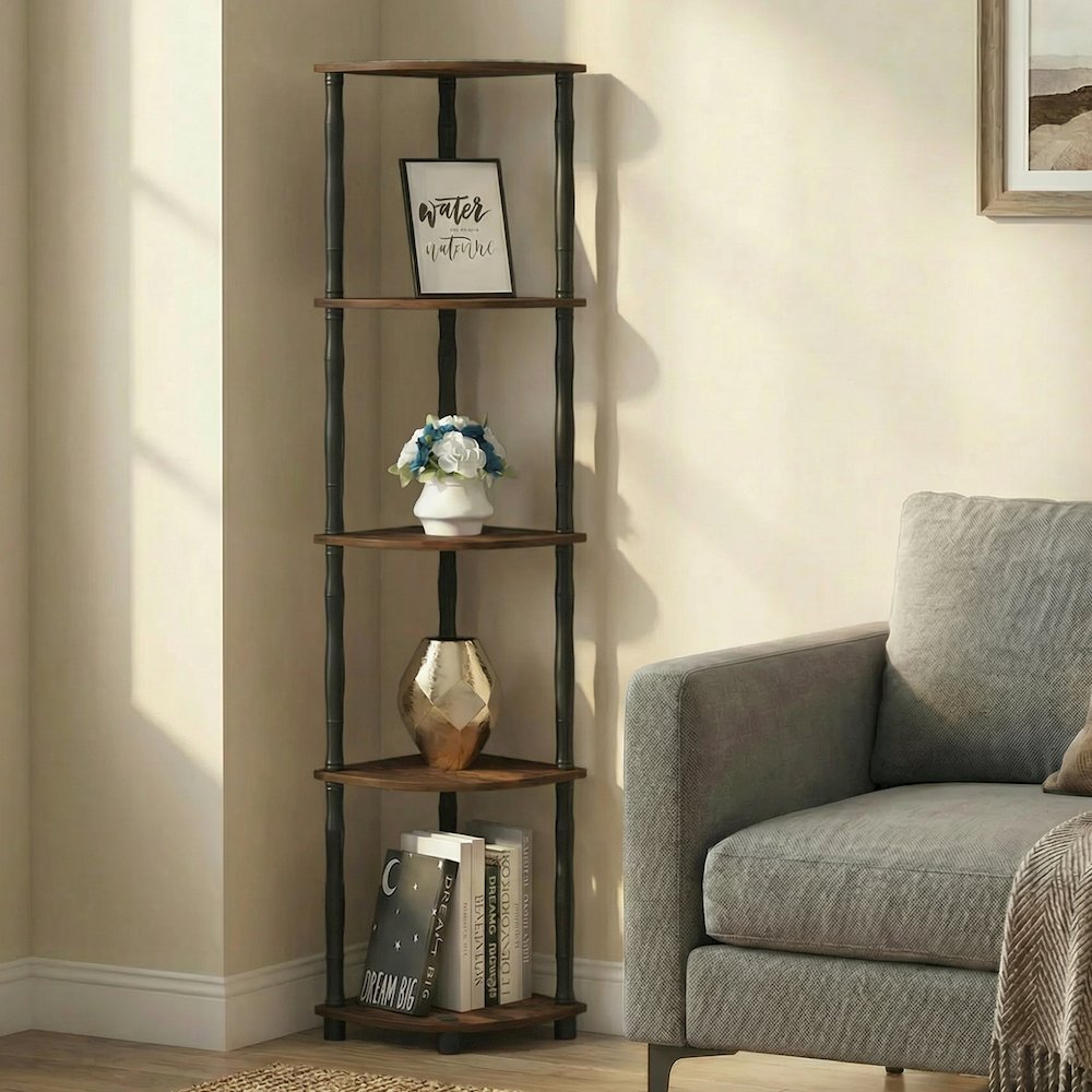 TURN-N-TUBE Storage Shelves, 5-Tier Corner Book Shelf, Standing Corner Shelf