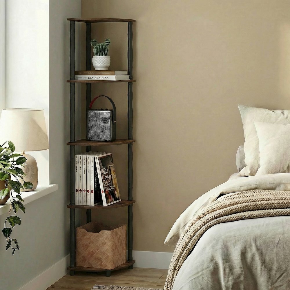 TURN-N-TUBE Storage Shelves, 5-Tier Corner Book Shelf, Standing Corner Shelf