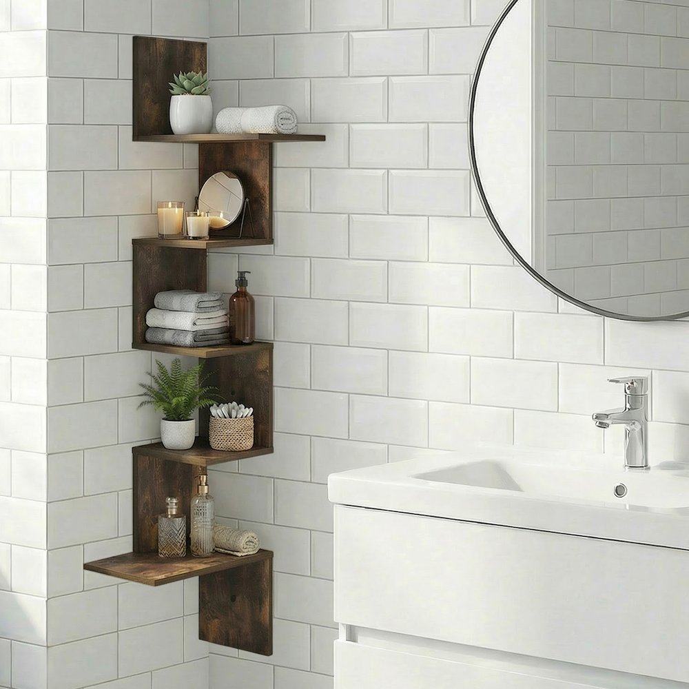 ROSSI Corner Floating Shelves for Wall, 5-Tier Corner Rectangular Wall Shelf
