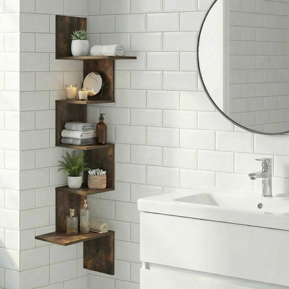 ROSSI Corner Floating Shelves for Wall, 5-Tier Corner Rectangular Wall Shelf