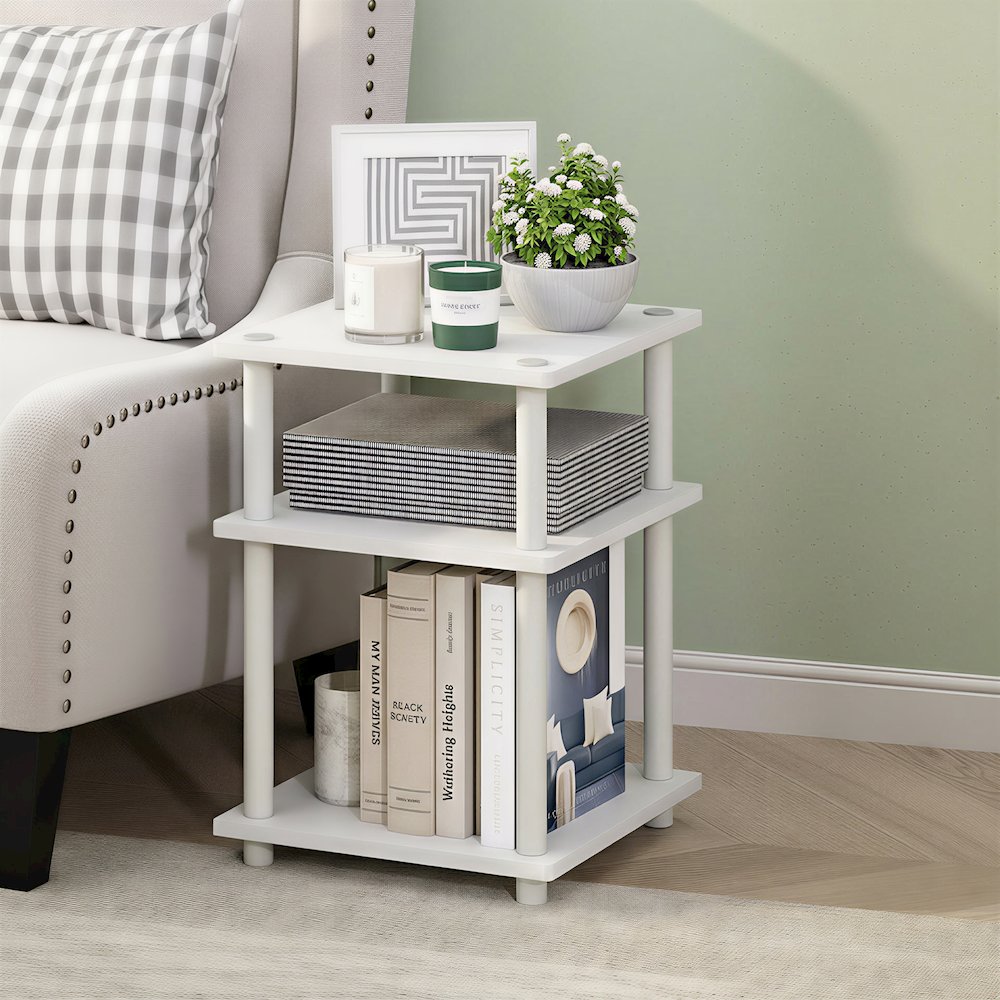 TURN-N-TUBE Side Table, 3-Tier Square Modern End Table, Night Stand