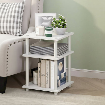 TURN-N-TUBE Side Table, 3-Tier Square Modern End Table, Night Stand