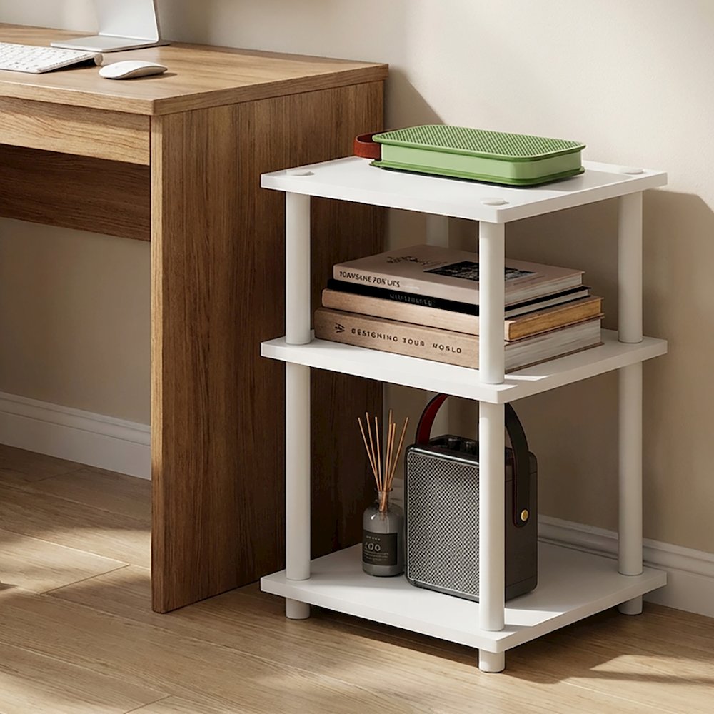 TURN-N-TUBE Side Table, 3-Tier Square Modern End Table, Night Stand
