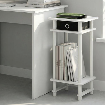 TURN-N-TUBE Side Table, 3-Tier Tall Narrow Modern End Table with Storage Bin