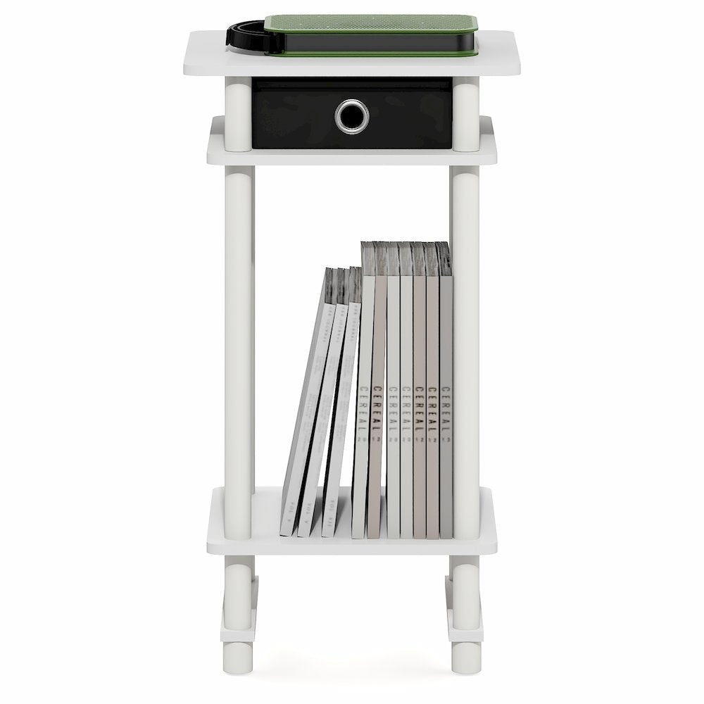 TURN-N-TUBE Side Table, 3-Tier Tall Narrow Modern End Table with Storage Bin