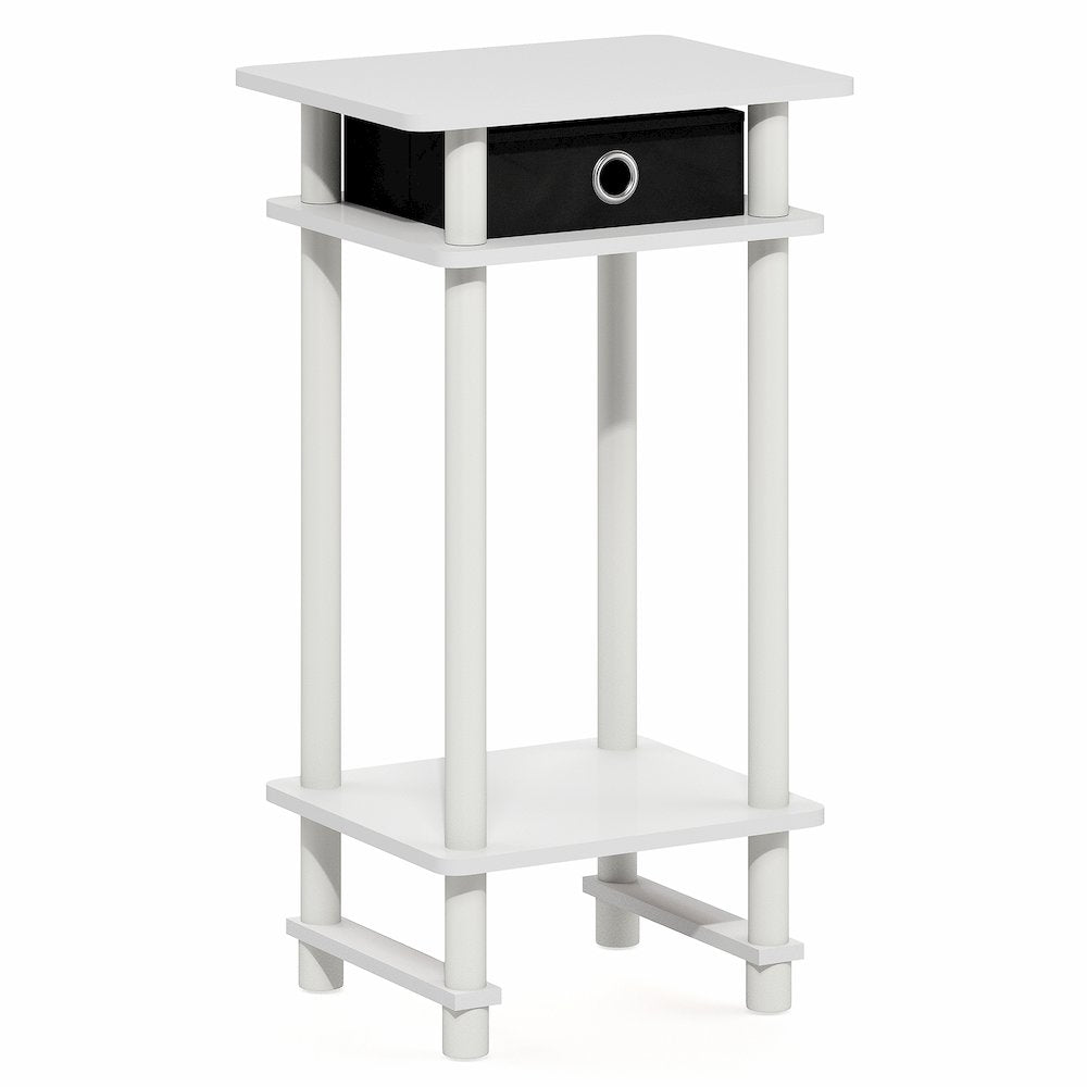 TURN-N-TUBE Side Table, 3-Tier Tall Narrow Modern End Table with Storage Bin