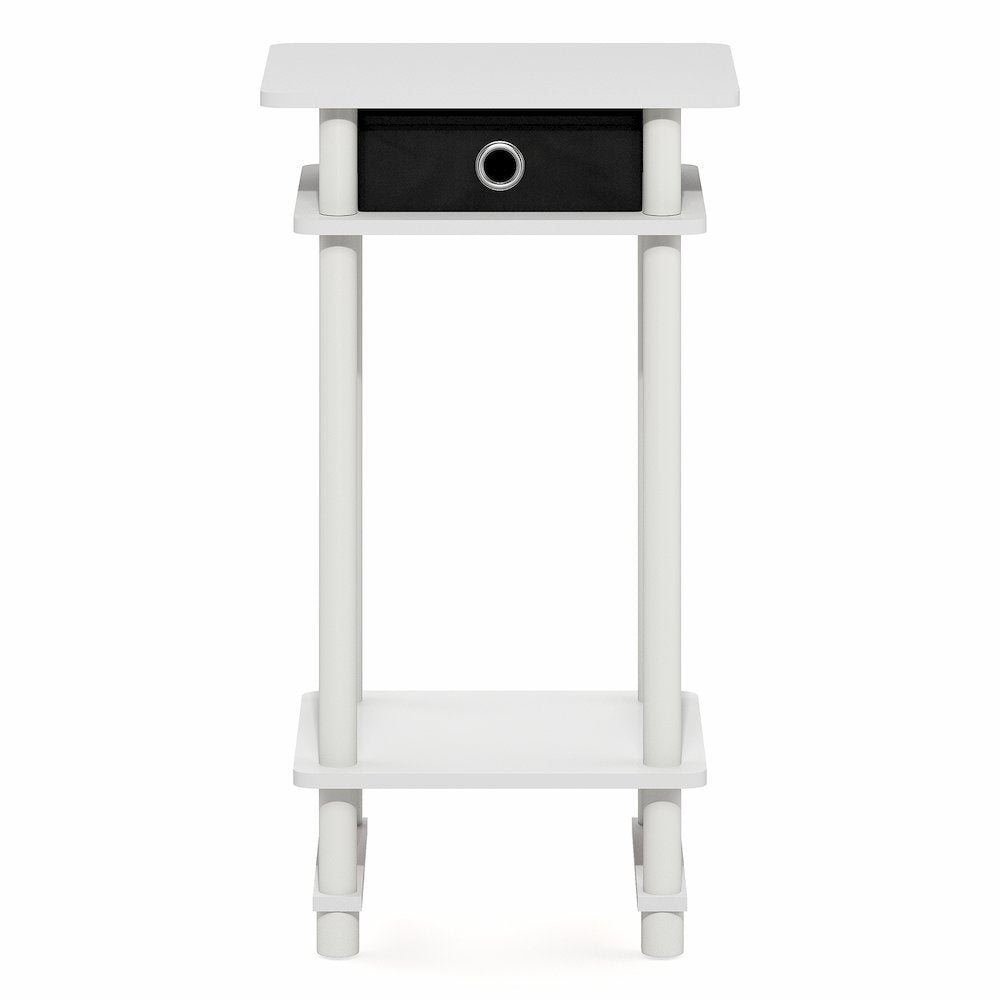 TURN-N-TUBE Side Table, 3-Tier Tall Narrow Modern End Table with Storage Bin