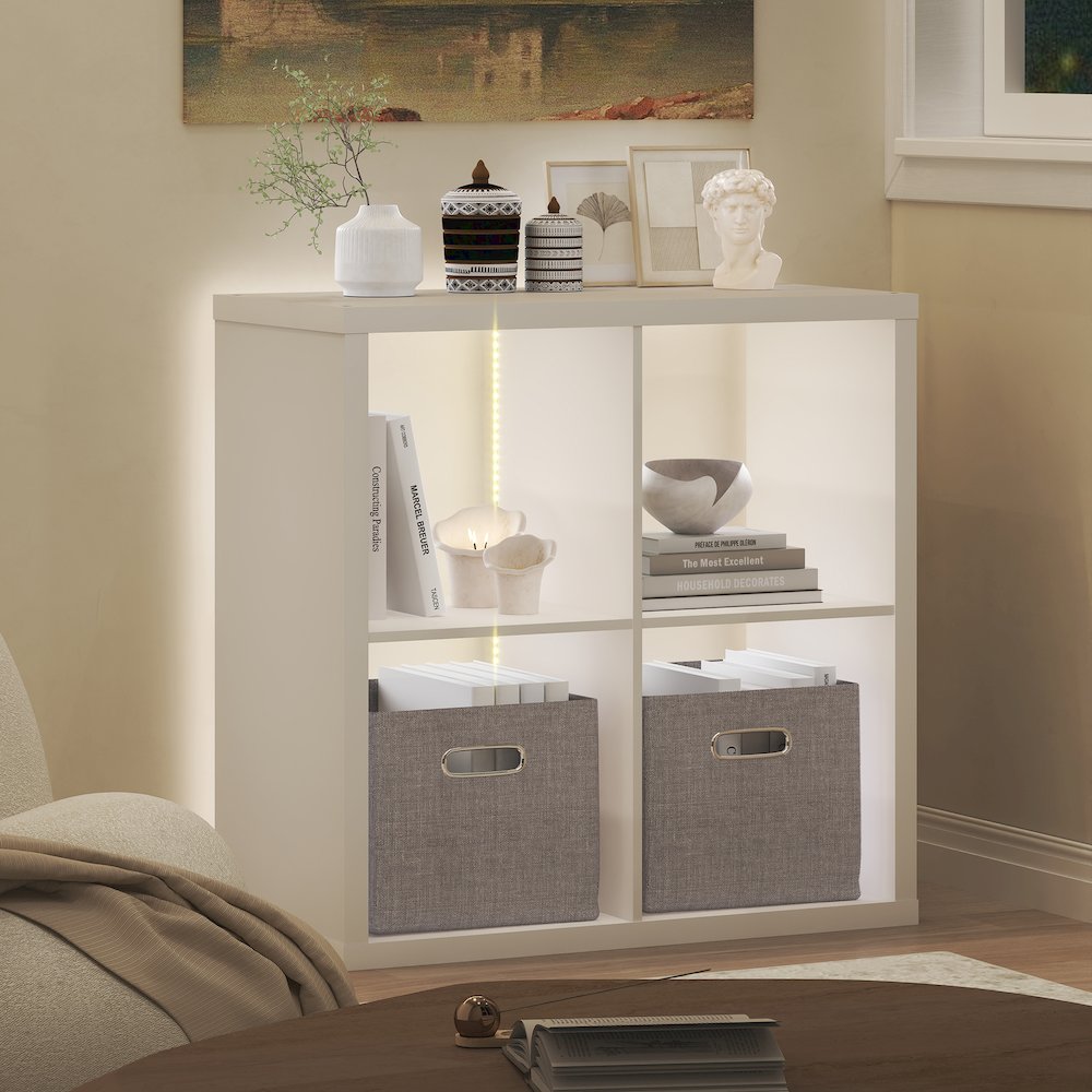 CUBICLE Book Shelf with LED Lights, 4-Cube LED, White