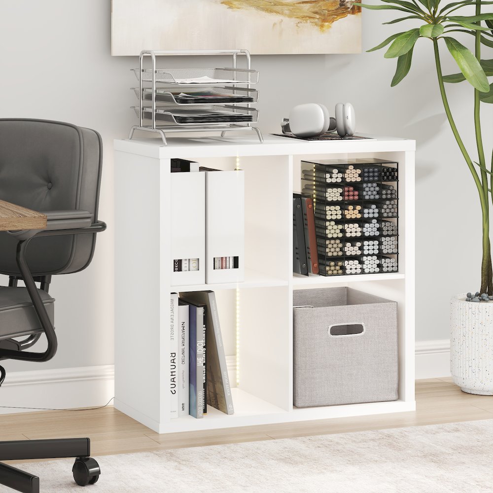 CUBICLE Book Shelf with LED Lights, 4-Cube LED, White