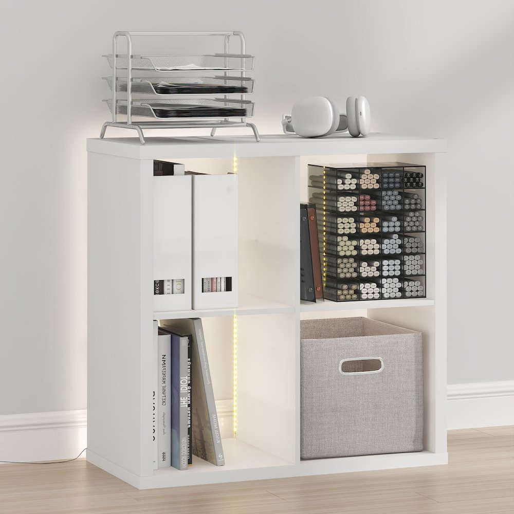 CUBICLE Book Shelf with LED Lights, 4-Cube LED, White
