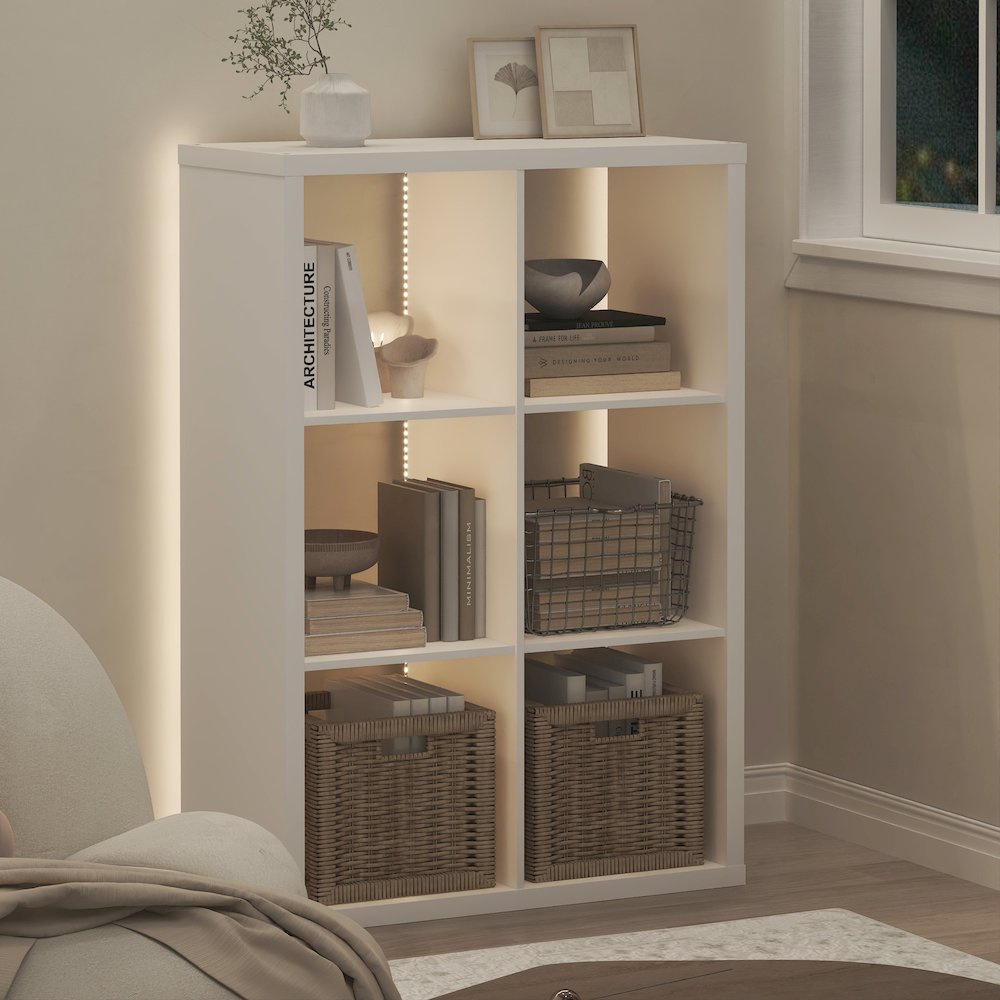 CUBICLE Book Shelf with LED Lights, 6-Cube LED, White