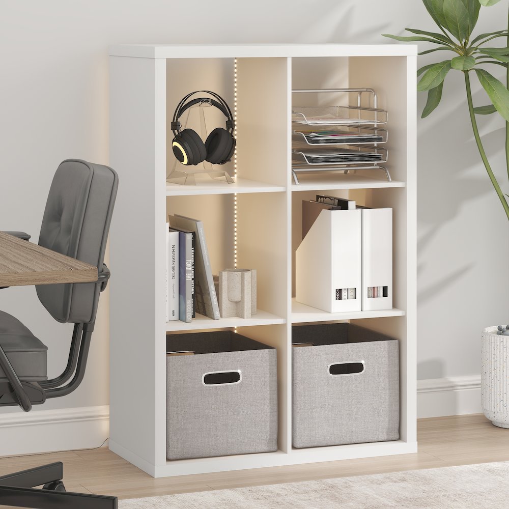 CUBICLE Book Shelf with LED Lights, 6-Cube LED, White