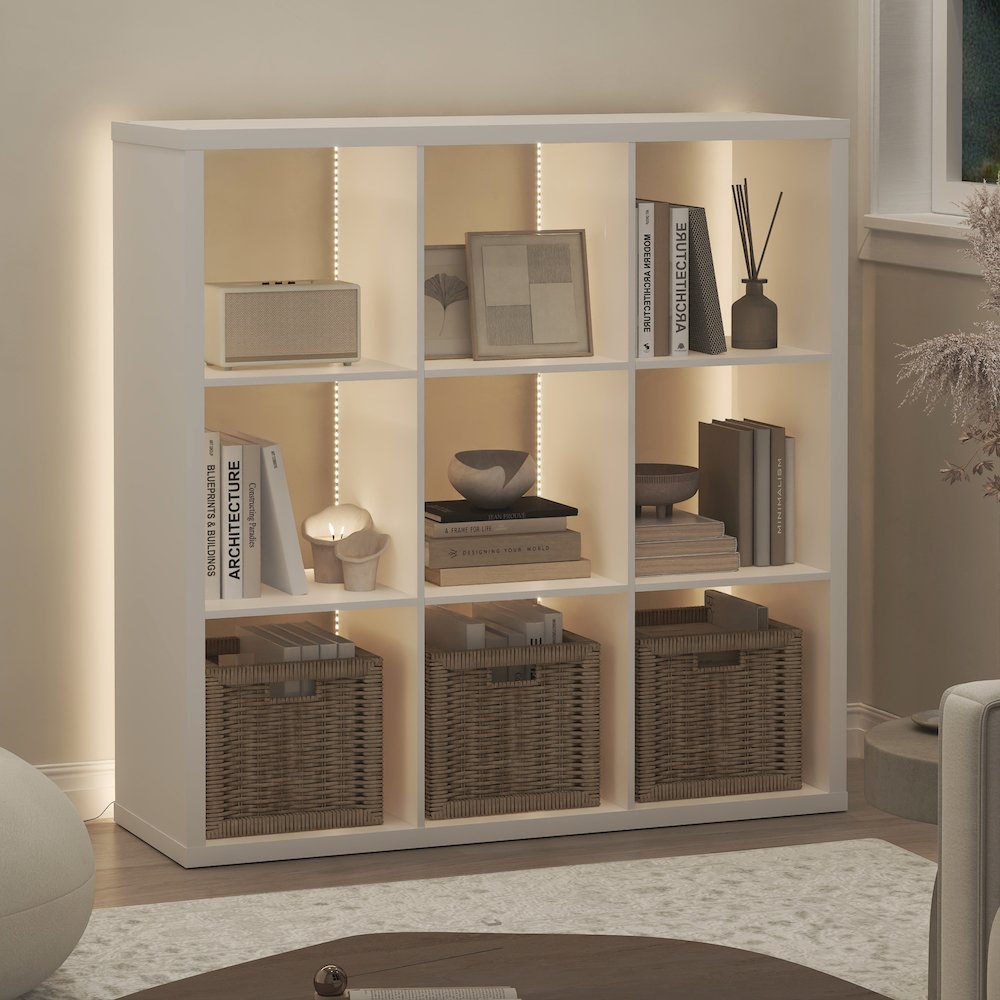 CUBICLE Book Shelf with LED Lights, 9-Cube LED, White