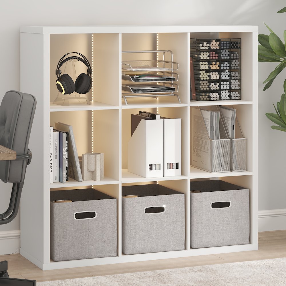 CUBICLE Book Shelf with LED Lights, 9-Cube LED, White