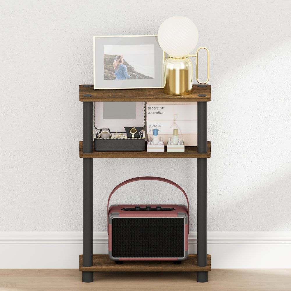 TURN-N-TUBE Narrow Night Stand, 3-Tier Rectangular, Amber Pine