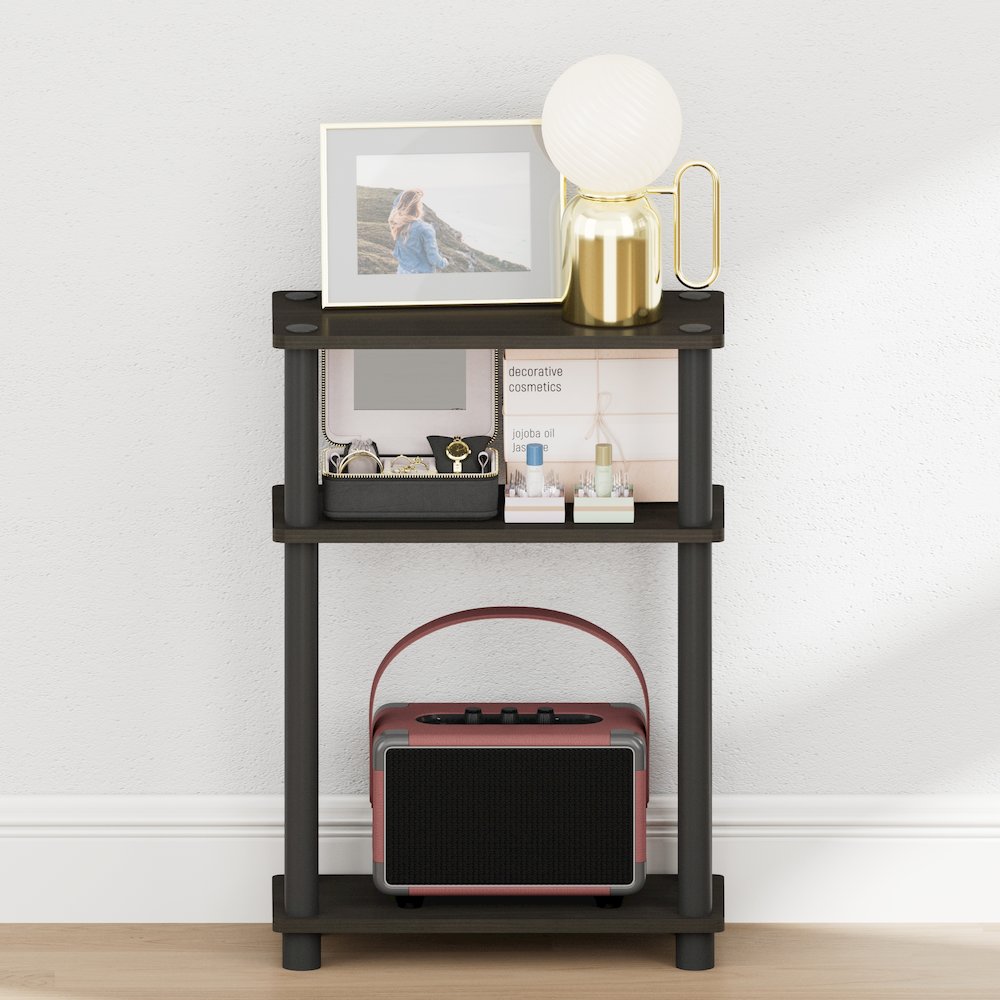 TURN-N-TUBE Narrow Night Stand, 3-Tier Rectangular, Espresso