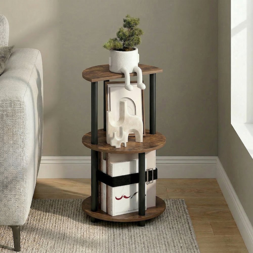 TURN-N-TUBE Side Table, 3-Tier Round Modern End Table, Bedside Table, Open Shelf