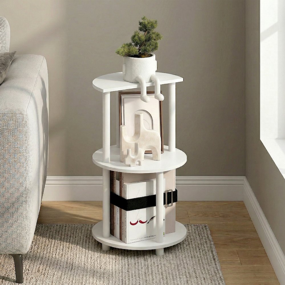 TURN-N-TUBE Side Table, 3-Tier Round Modern End Table, Bedside Table, Open Shelf