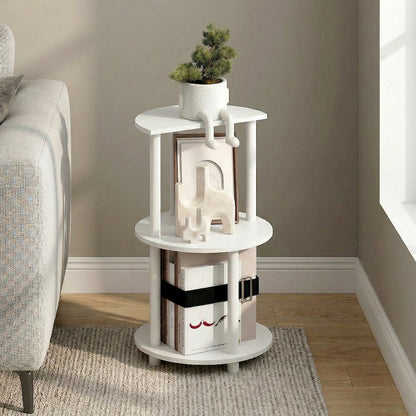 TURN-N-TUBE Side Table, 3-Tier Round Modern End Table, Bedside Table, Open Shelf