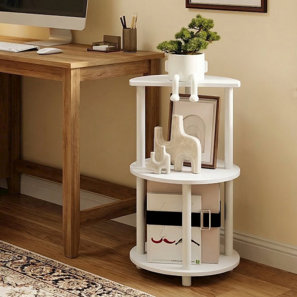 TURN-N-TUBE Side Table, 3-Tier Round Modern End Table, Bedside Table, Open Shelf
