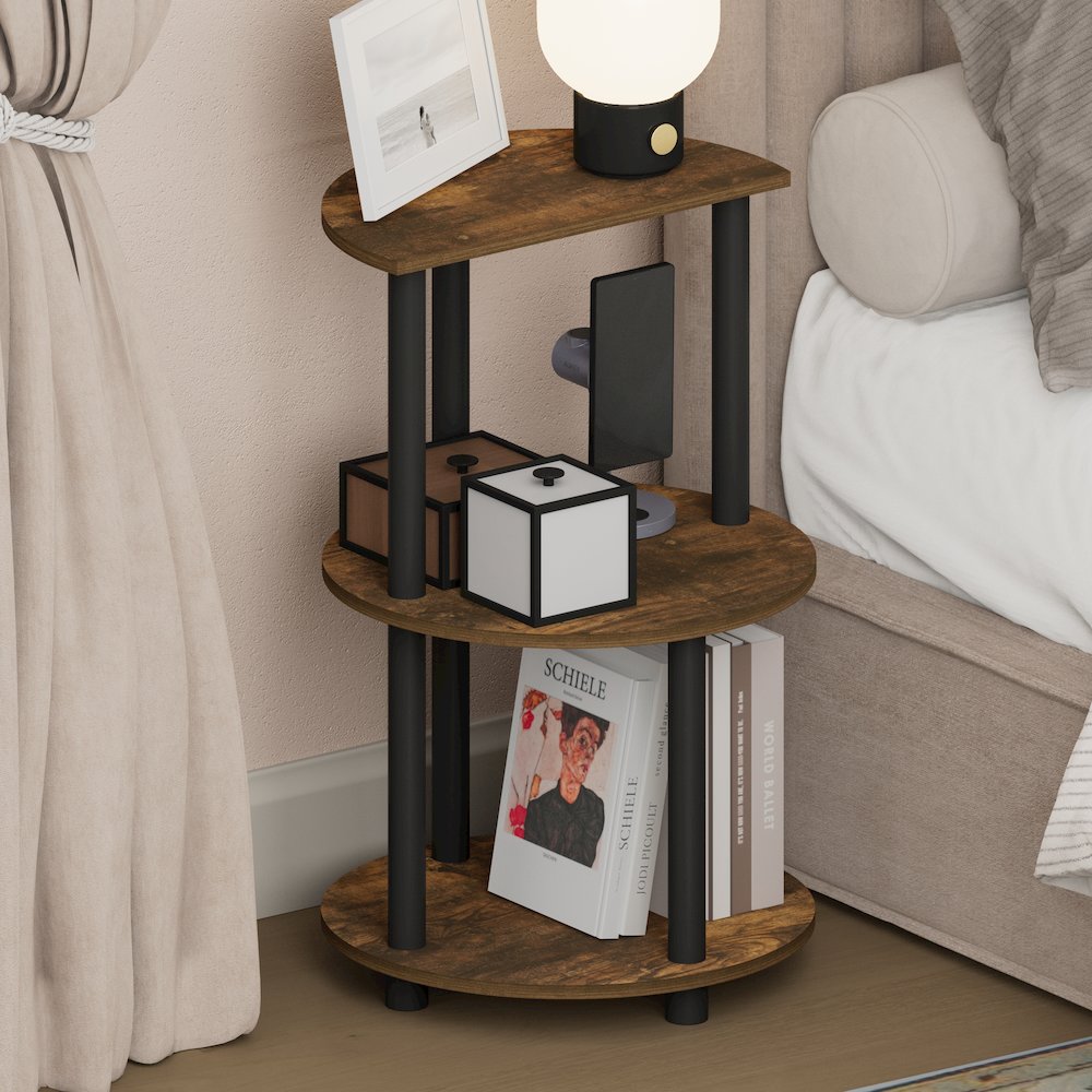 TURN-N-TUBE Night Stand, 3-Tier Round, End Table, Amber Pine