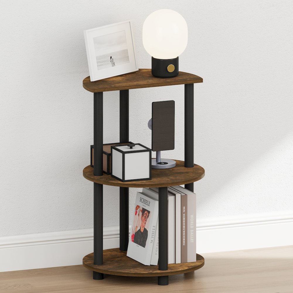 TURN-N-TUBE Night Stand, 3-Tier Round, End Table, Amber Pine