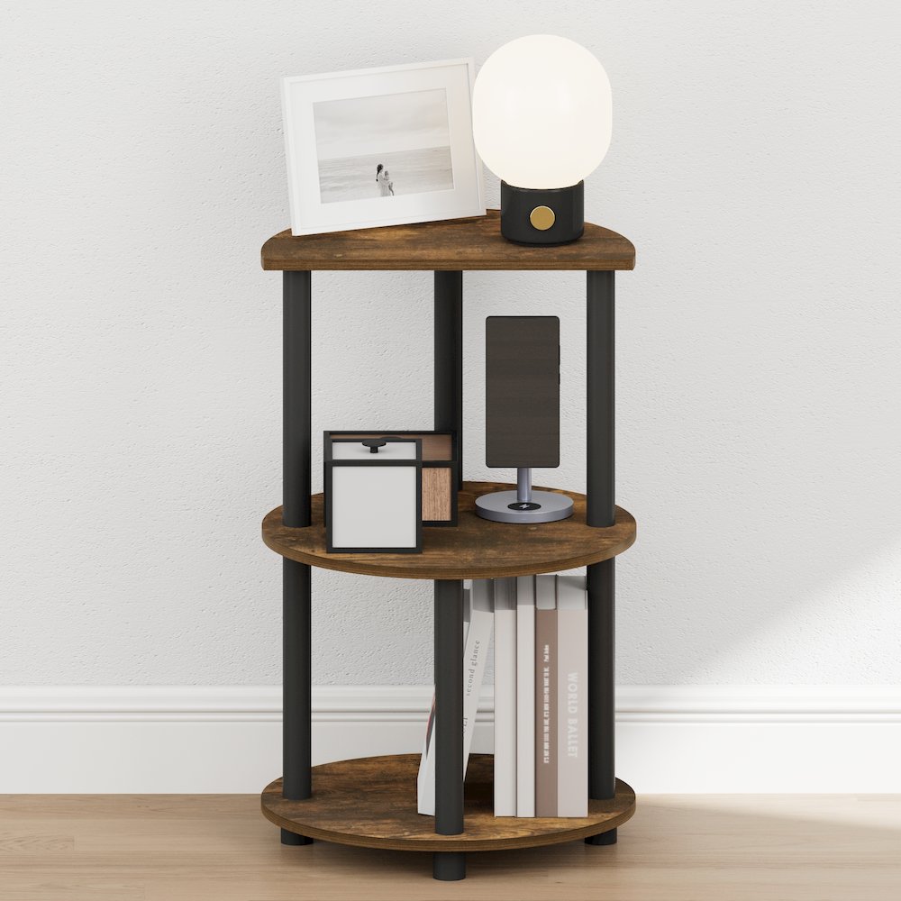 TURN-N-TUBE Night Stand, 3-Tier Round, End Table, Amber Pine