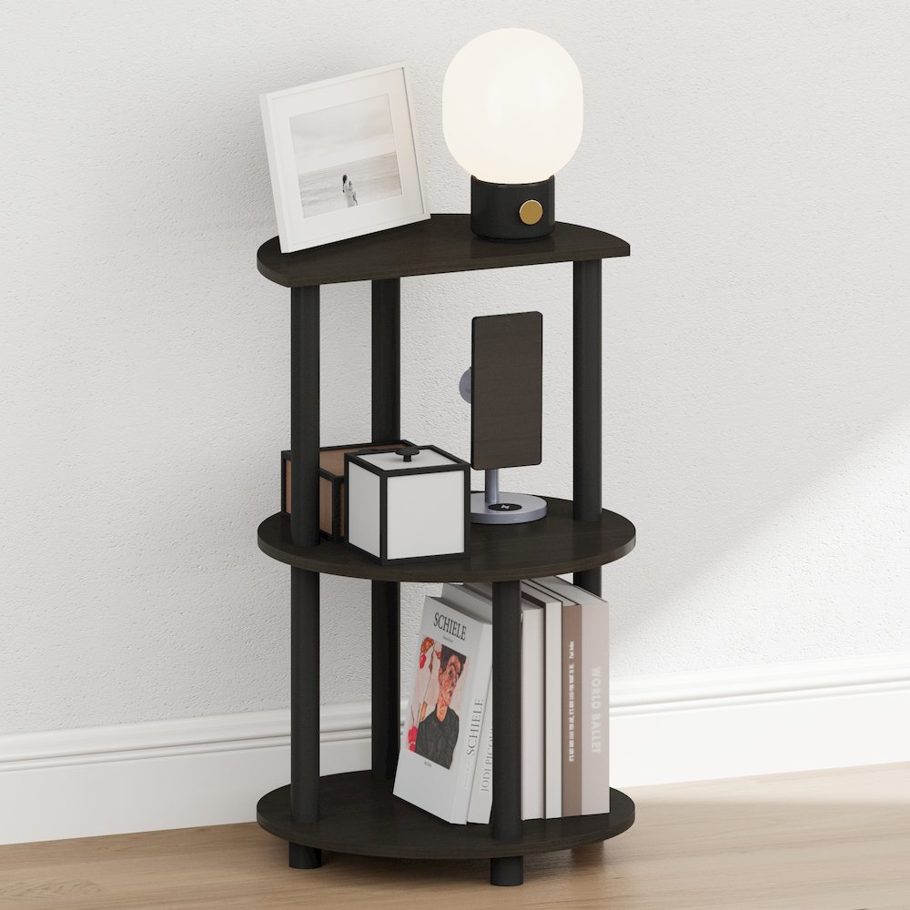 TURN-N-TUBE Night Stand, 3-Tier Round, End Table, Espresso