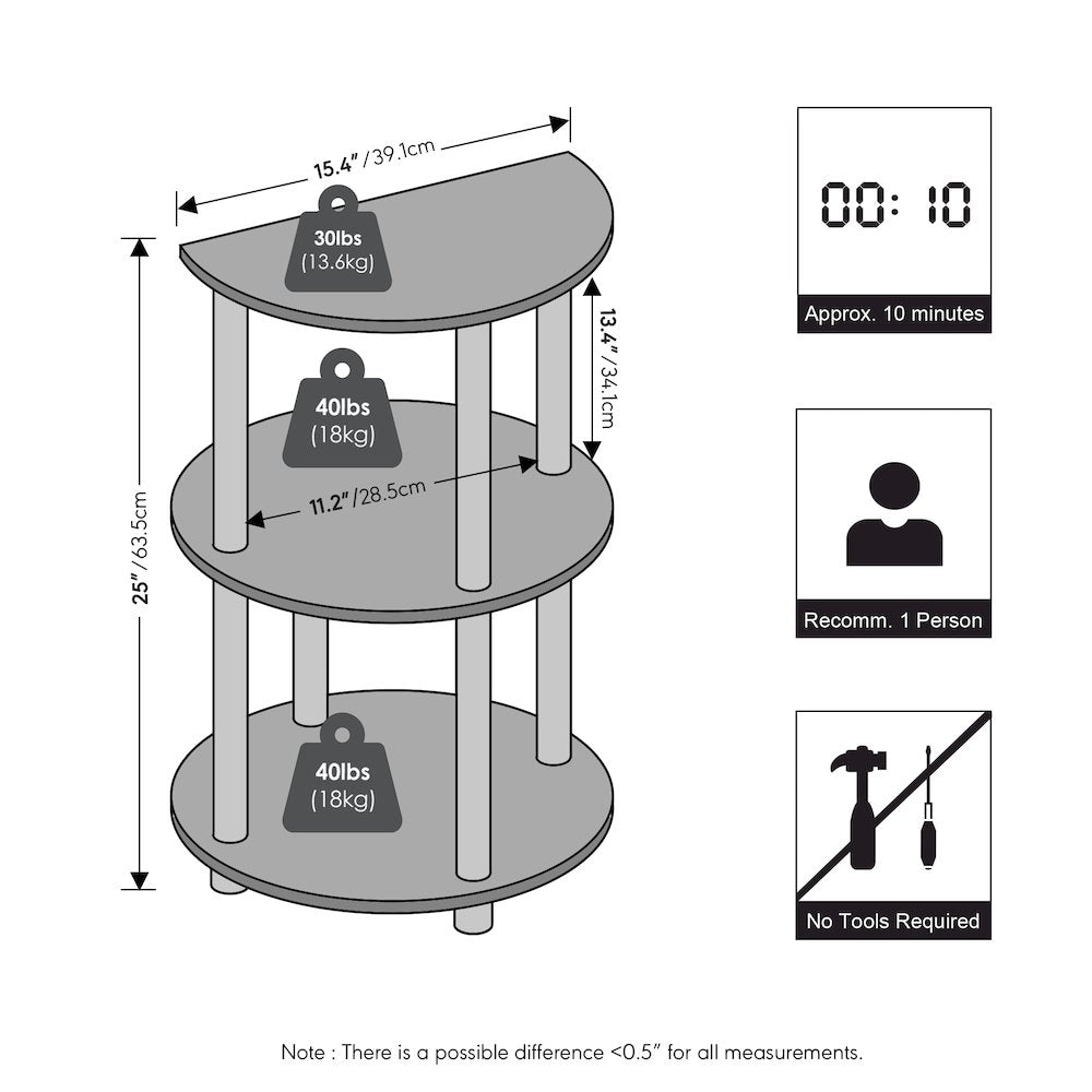 TURN-N-TUBE Night Stand, 3-Tier Round, End Table, Espresso