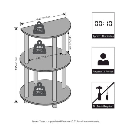 TURN-N-TUBE Night Stand, 3-Tier Round, End Table, Espresso