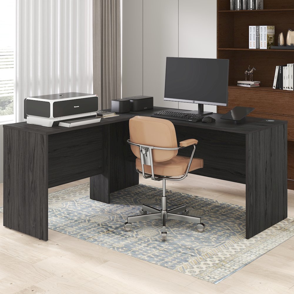60 Inch L-Shaped Office Desk, Executive Desk with Reversible Desk Return