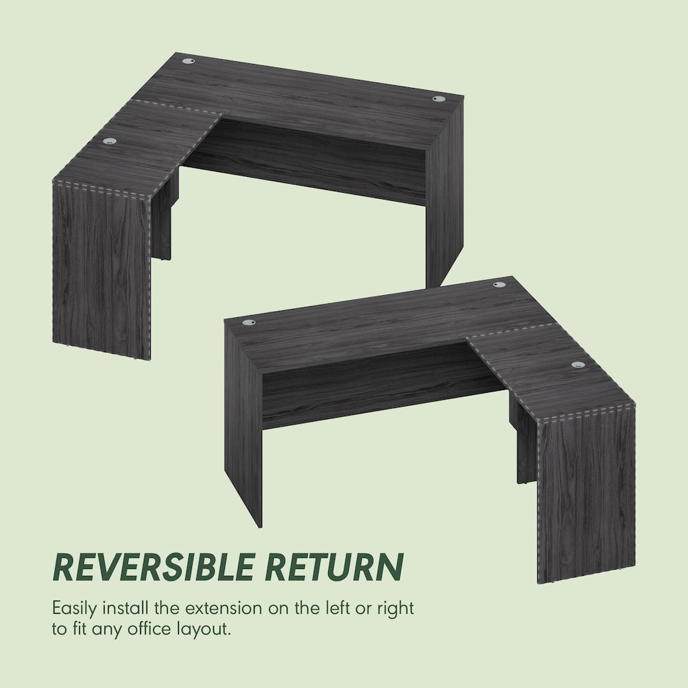 60 Inch L-Shaped Office Desk, Executive Desk with Reversible Desk Return