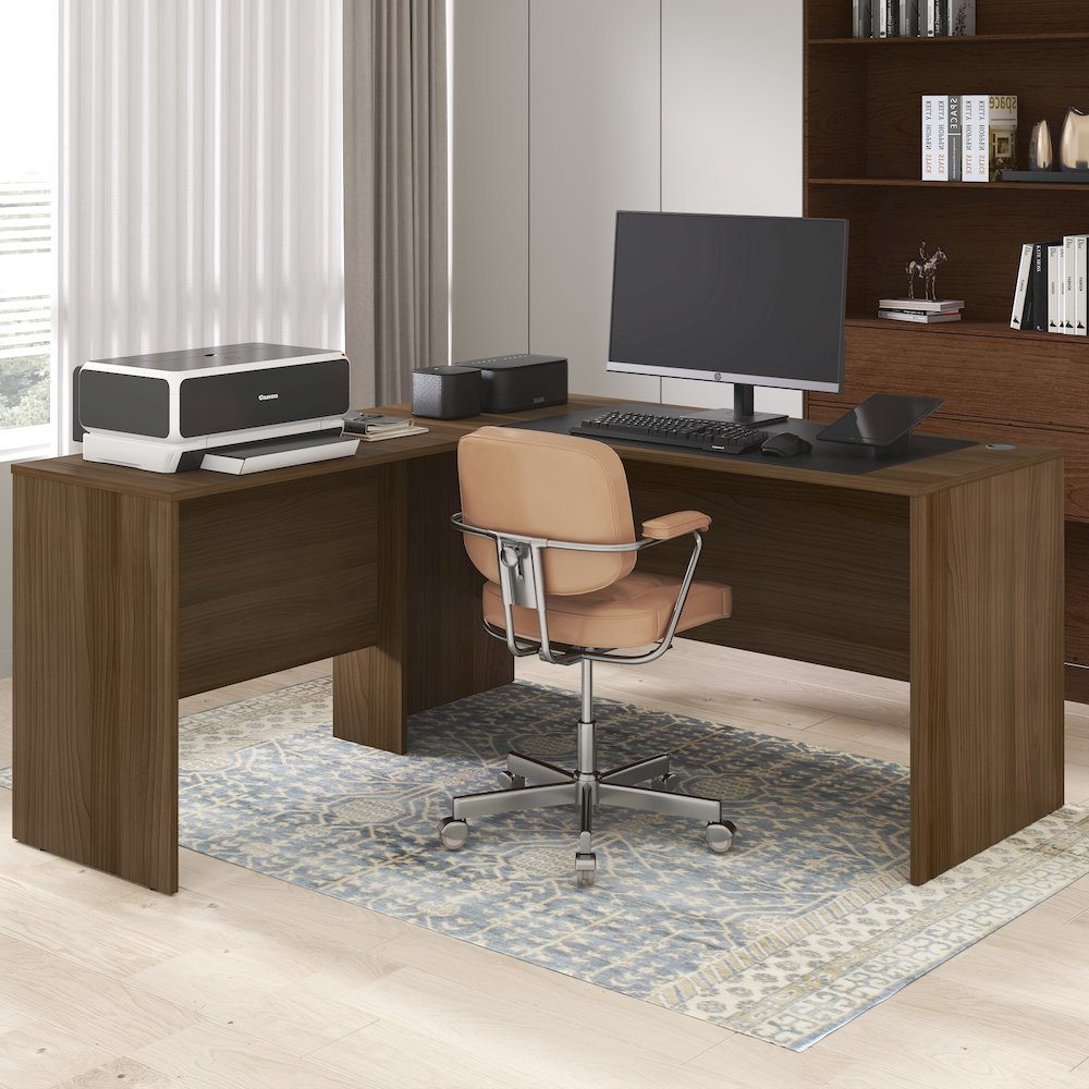 60 Inch L-Shaped Office Desk, Executive Desk with Reversible Desk Return