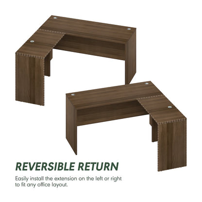 60 Inch L-Shaped Office Desk, Executive Desk with Reversible Desk Return