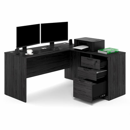 60 Inch L-Shaped Executive Desk with File Cabinet