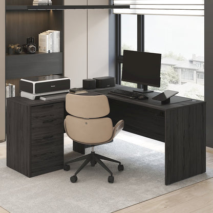 60 Inch L-Shaped Executive Desk with File Cabinet